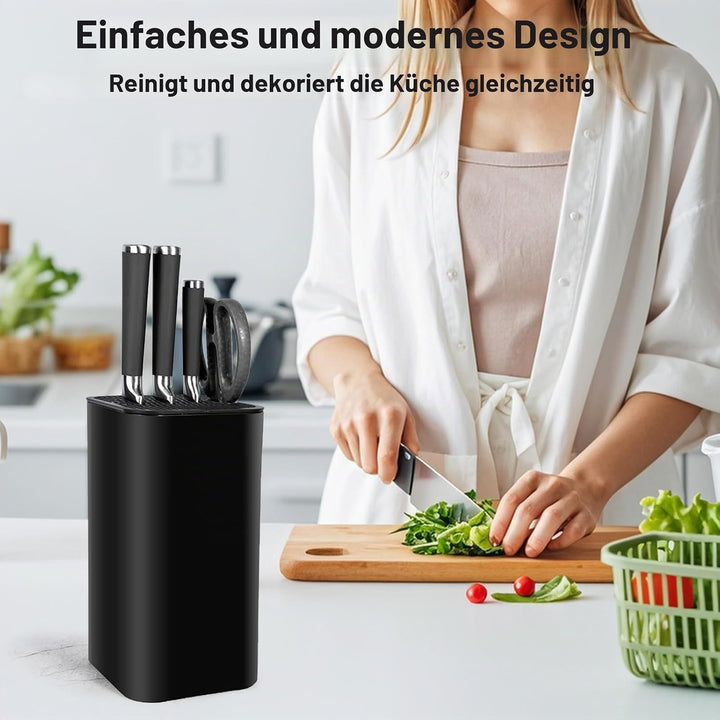 Messerblock Ohne Messer, Moderner Quadratischer Universal-Messerhalter mit 14 +2 Schlitzen und Drain