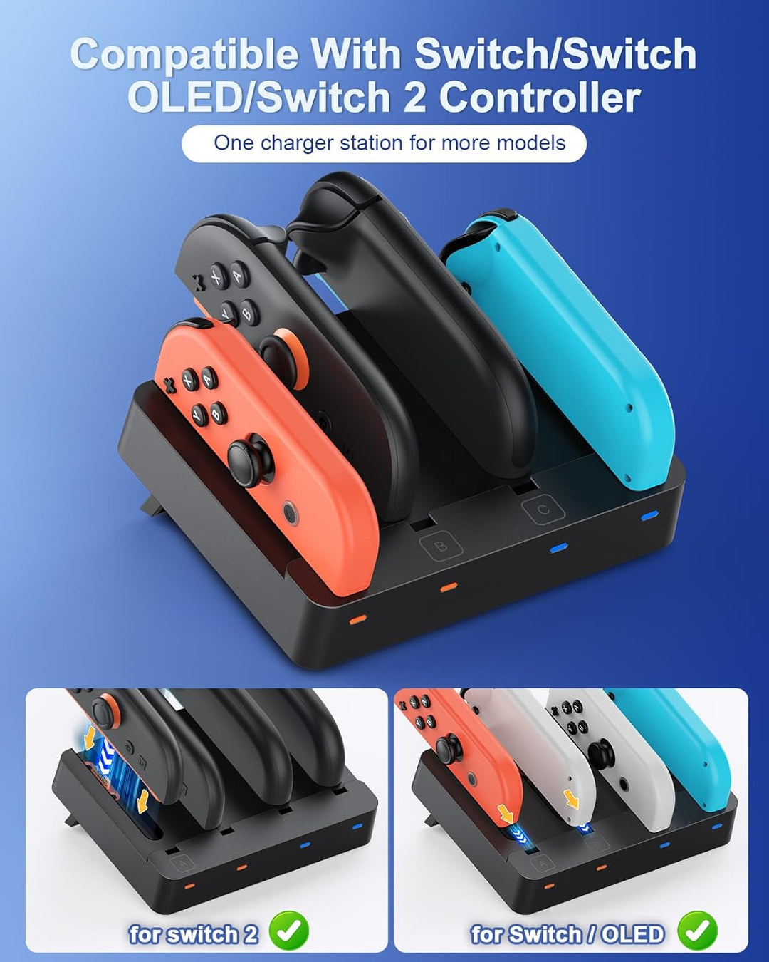 [Fit für Switch 2&1] 8 in 1 Controller Ladestation für Nintendo Switch 2/Switch1/OLED Modell Zubehör