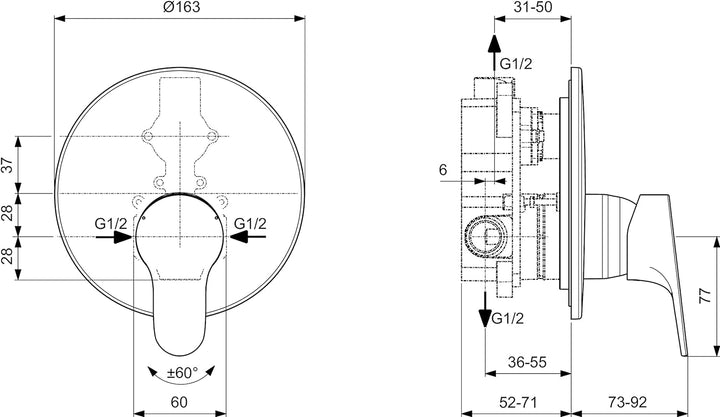 Ideal Standard - Cerabase Einhebelmischer für Unterputz-Dusche, Ein-Weg, Aussenteile, verchromt Ein