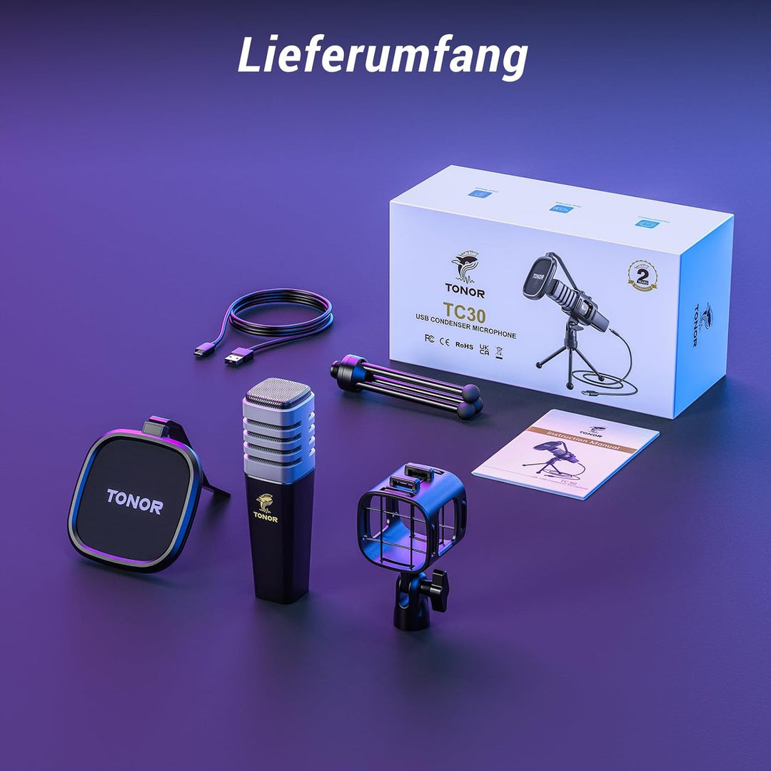 TONOR Gaming USB Mikrofon PC RGB Microphone Streaming Podcast Studio Nierencharakteristik Kondensato