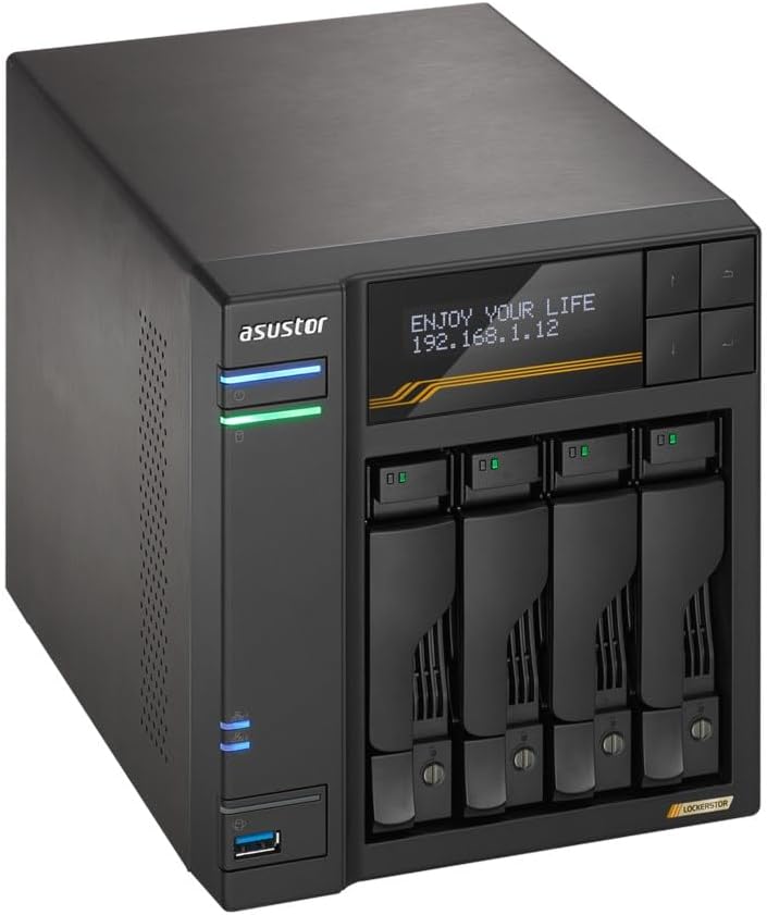 Asustor Lockerstor 4 Gen3 AS6804T, 4 Bay NAS Netzwerkspeicher, AMD Ryzen Quad-Core 2.3 GHz, 16GB RAM