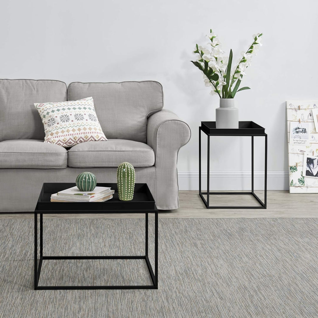 [en.casa] 2er Set Tabletttisch Schwarz mit Abnehmbaren Servierplatten Beistelltisch Set Serviertisch