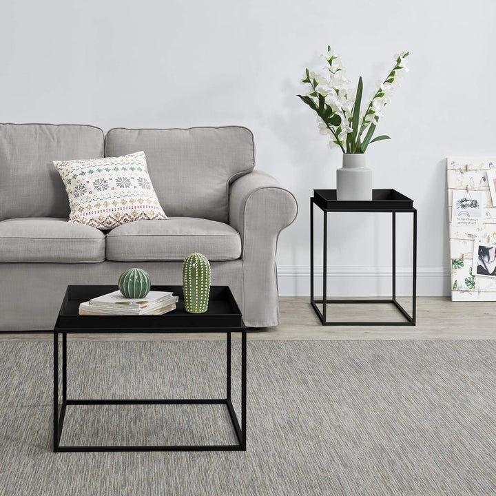 [en.casa] 2er Set Tabletttisch Schwarz mit Abnehmbaren Servierplatten Beistelltisch Set Serviertisch