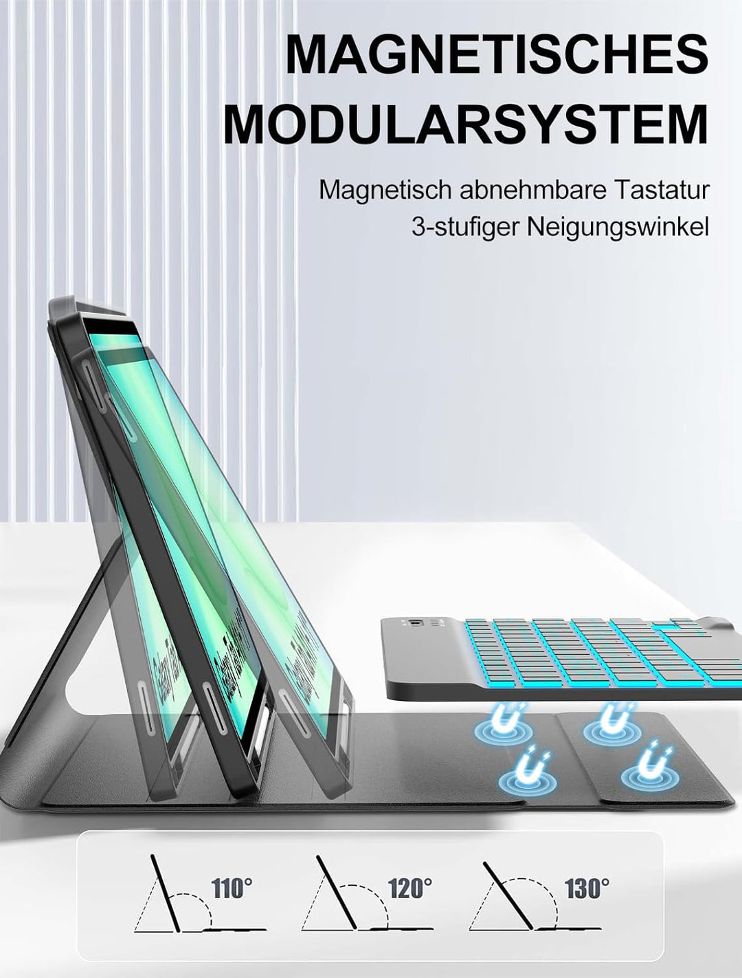 JADEMALL Für Galaxy Tab A11 Plus 11" Hülle mit 7-Farben LED Beleuchtung Tastatur - Abnehmbares Keybo