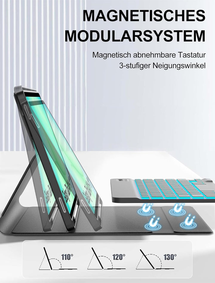 JADEMALL Für Galaxy Tab A11 Plus 11" Hülle mit 7-Farben LED Beleuchtung Tastatur - Abnehmbares Keybo