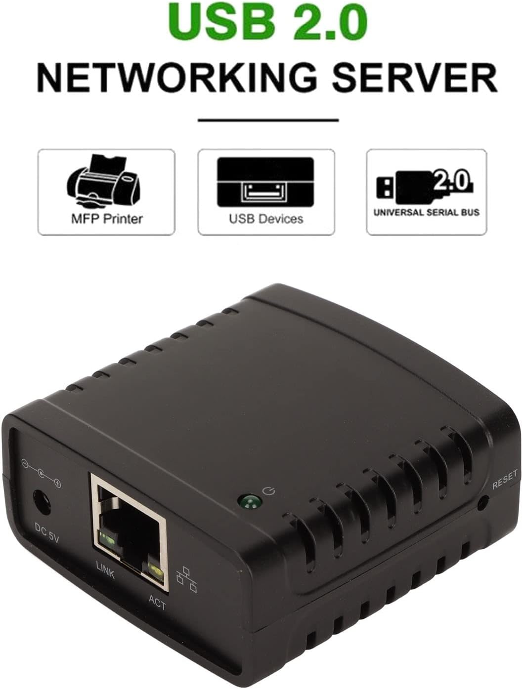 Zunate USB Druckserver, 10 Mbit/S 100 Mbit/S Standard RJ45 LAN Anschluss, USB Ethernet Erweiterungsa