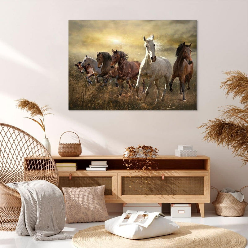 Bilder auf Leinwand 100x70cm Leinwandbild mit Rahmen Pferd Tier Natur Gross Wanddeko Bild Schlafzimm