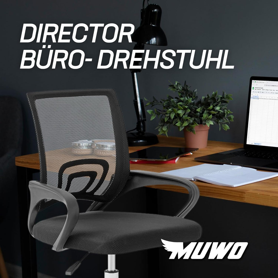 MUWO Director Büro Drehstuhl | ergonomisch & höhenverstellbar | atmungsaktives Mesh-Gewebe | stabile