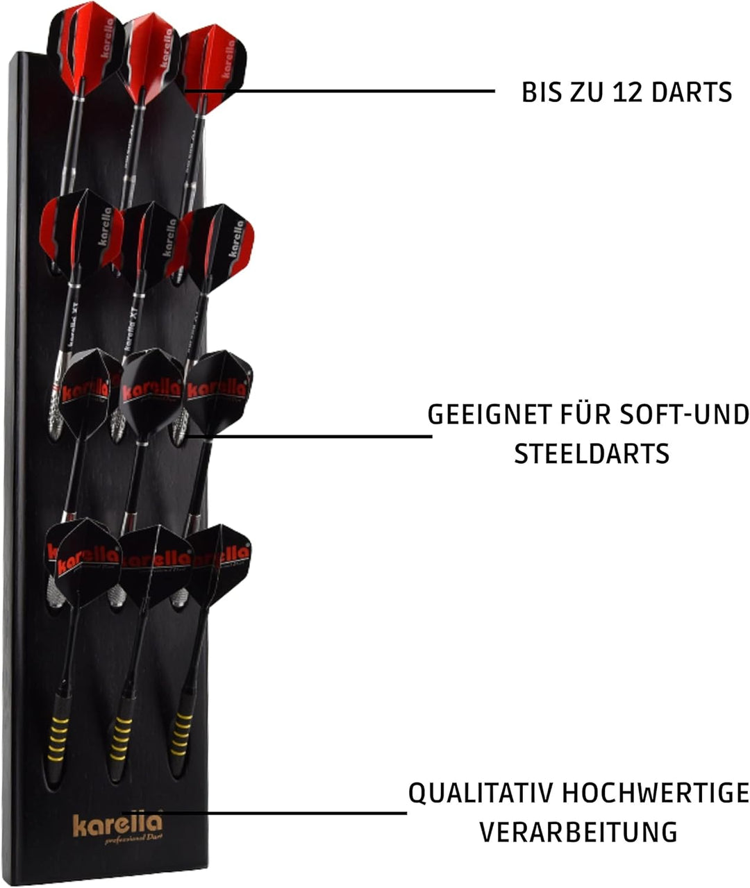 Karella Ultimo, Wandhalter für Dartpfeile, Dart Halter aus Holz für 12 Soft- oder Steeldarts, edler