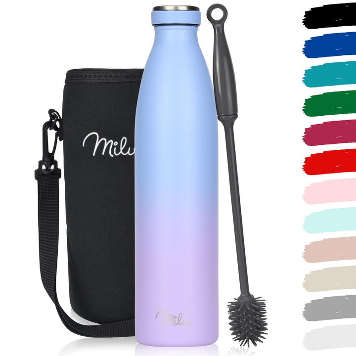 Milu Edelstahl Trinkflasche 350ml, 500ml, 750ml, 1L, 1,5L – Thermosflasche für Kinder Erwachsene aus