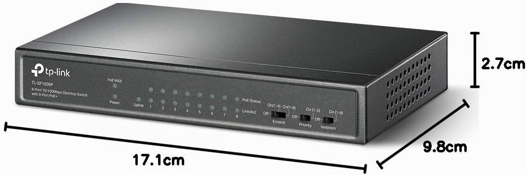 TP-Link TL-SF1009P 9-Port Fast Ethernet PoE Switch mit 8 PoE+ Ports(65 Watt, geschirmte RJ-45 Ports,