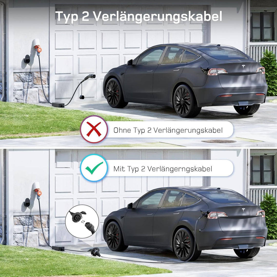 dé Typ 2 Verlängerungskabel [10m, 11kW, 16A] 3-Phasen Ladekabel 400V, Schutzart IP54, kompatibel mit