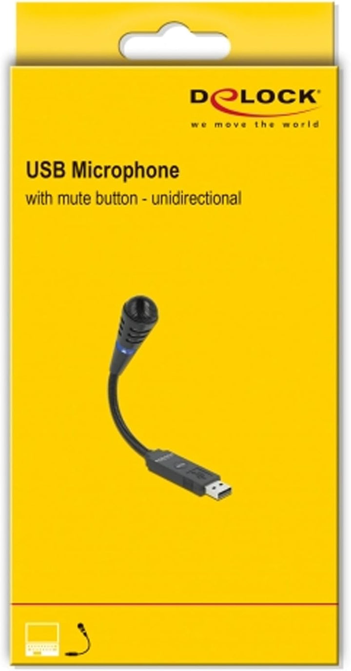 DeLOCK USB Mikrofon mit Schwanenhals und Touch Mute Button für PC & Notebook, Plug & Play, 66499, Sc