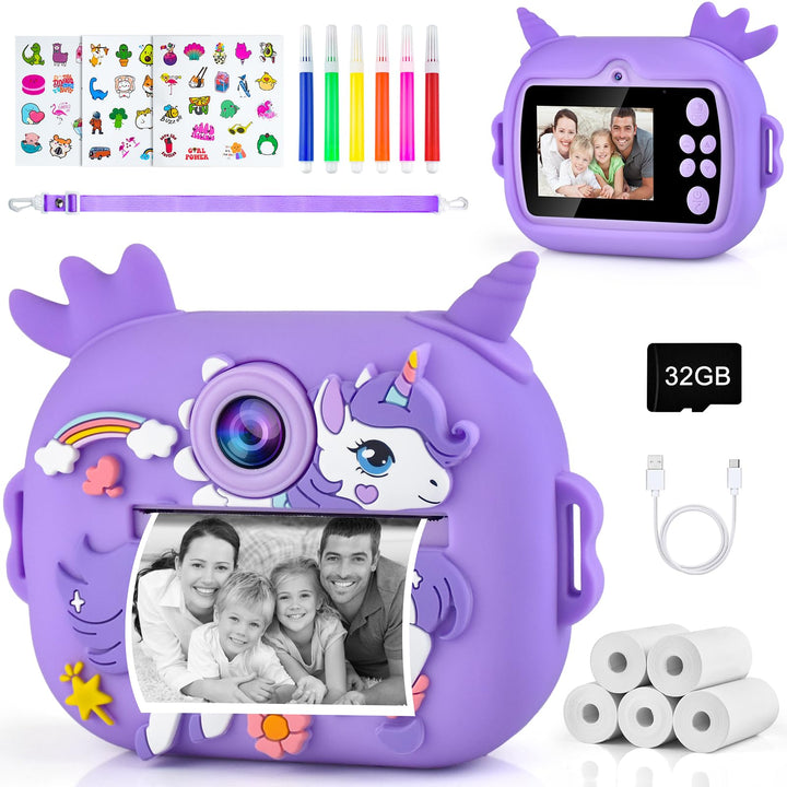 Sofortbildkamera Kinder Kinderkamera Kamera Digitalkamera 3-12 Jahre + 5 Rollen Druckpapier Sofort C