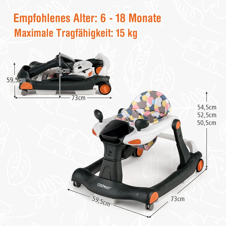 COSTWAY 2-in-1 Lauflernhilfe klappbar, Baby Walker höhenverstellbar, Gehfrei mit Musik & Licht, Lauf