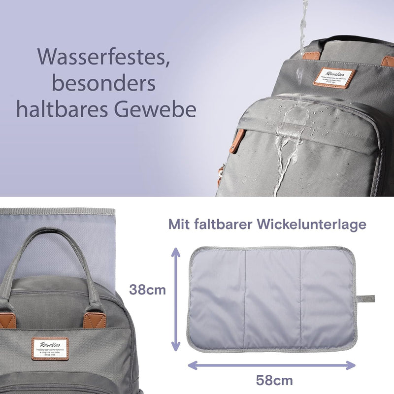 RUVALINO Wickeltasche Rucksack Grosser Wickelrucksack mit multifunktionalen Babytaschen und mobiler