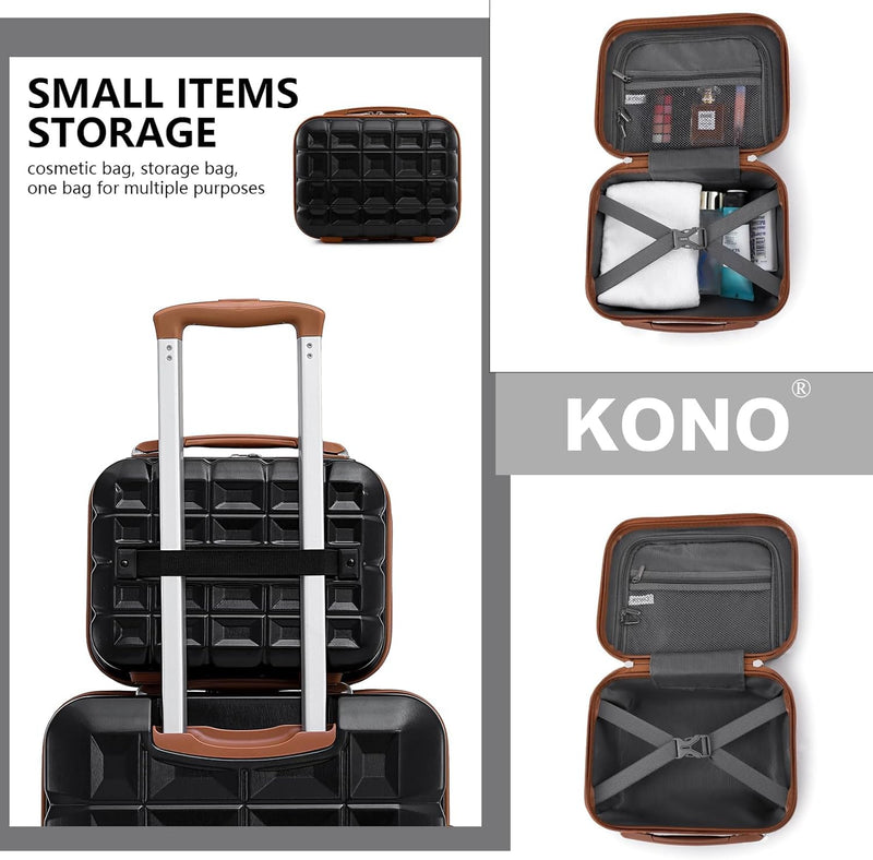 KONO Gepäck-Sets Kofferset 2 Teilig Handgepäck Koffer mit Beautycase (54cm+Kosmetikkoffer, Schwarz/B