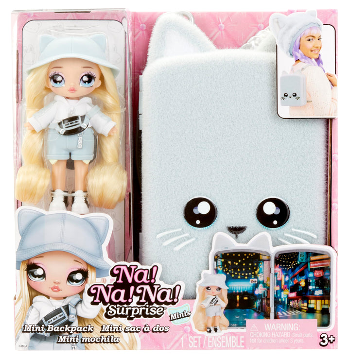 Na! Na! Na! Surprise Mini Backpack Serie 2 - Khloe Kitty - Modepuppe und Fuzzy White Kitty Rucksack