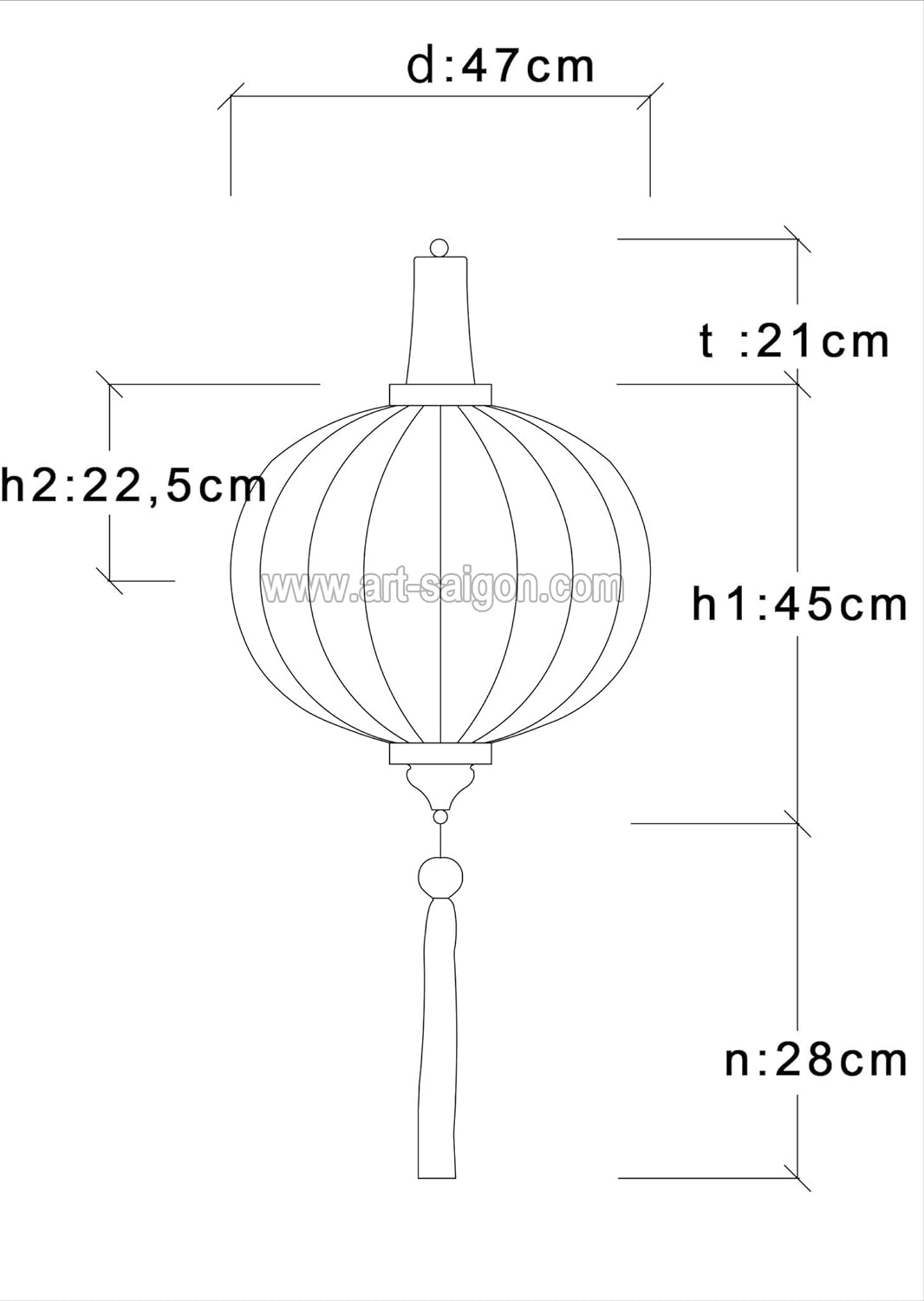Lampion Asiatisch Hoi an Seide grün R – Ø 47 cm – Handwerkskunst aus Vietnam (REF. R40-V)