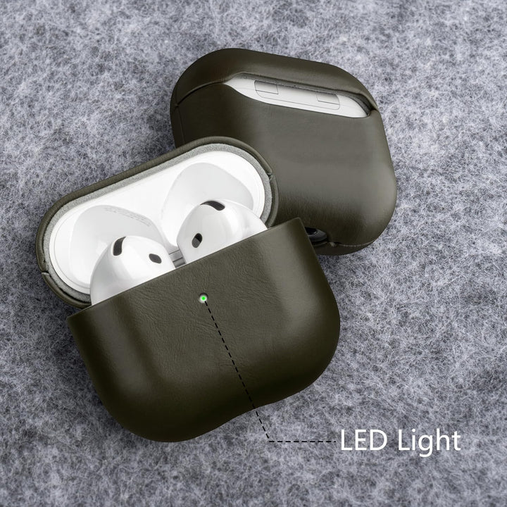 Maogoam für AirPods 4. Generation Fall Leder, Echtes Kristall Öl Wachs Rindsleder Fall Abdeckung für
