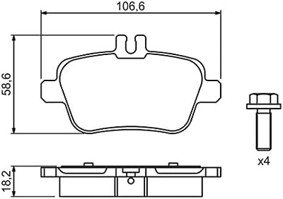 Bosch BP1509 Bremsbeläge - Hinterachse - ECE-R90 Zertifizierung - vier Bremsbeläge pro Set