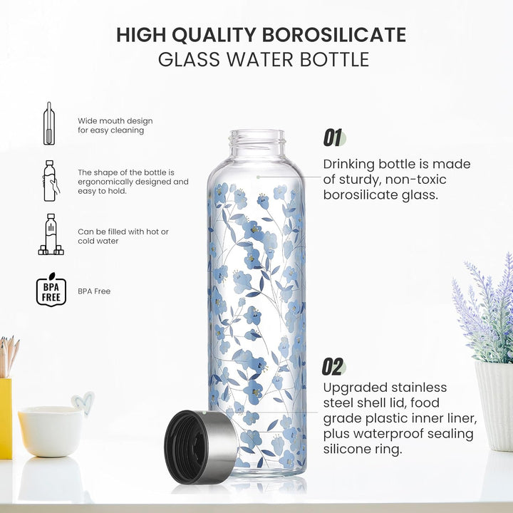 1 liter Glasflasche Trinkflasche Glas Sport Borosilikat Glass Bottle Wasser Flasche mit Neopren-Hüll