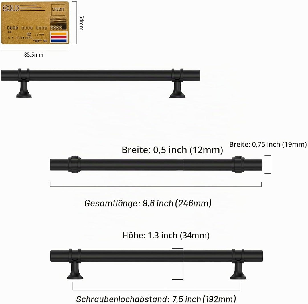 Amerdeco 10 Stück Möbelgriffe Schwarz, 192mm Lochabstand, Schrankgriffe, Küchengriffe, Schubladengri