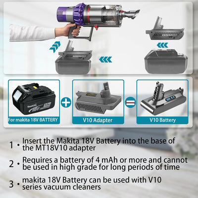 URUN V10 Adapter Geeignet für Makita 18V Lithium Akku BL1850 BL1815 BL1830 Kompatibel mit Dyson V10