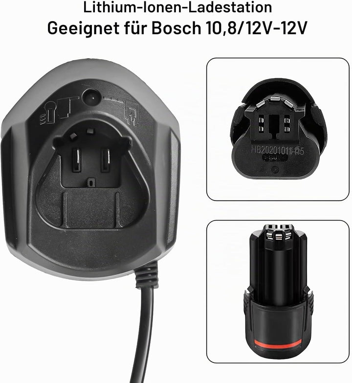 12V Li-ion Ladegerät für Bosch, Professional 10.8V-12V AL1115CV Akkus Schnellladegerät, Akkuschraube