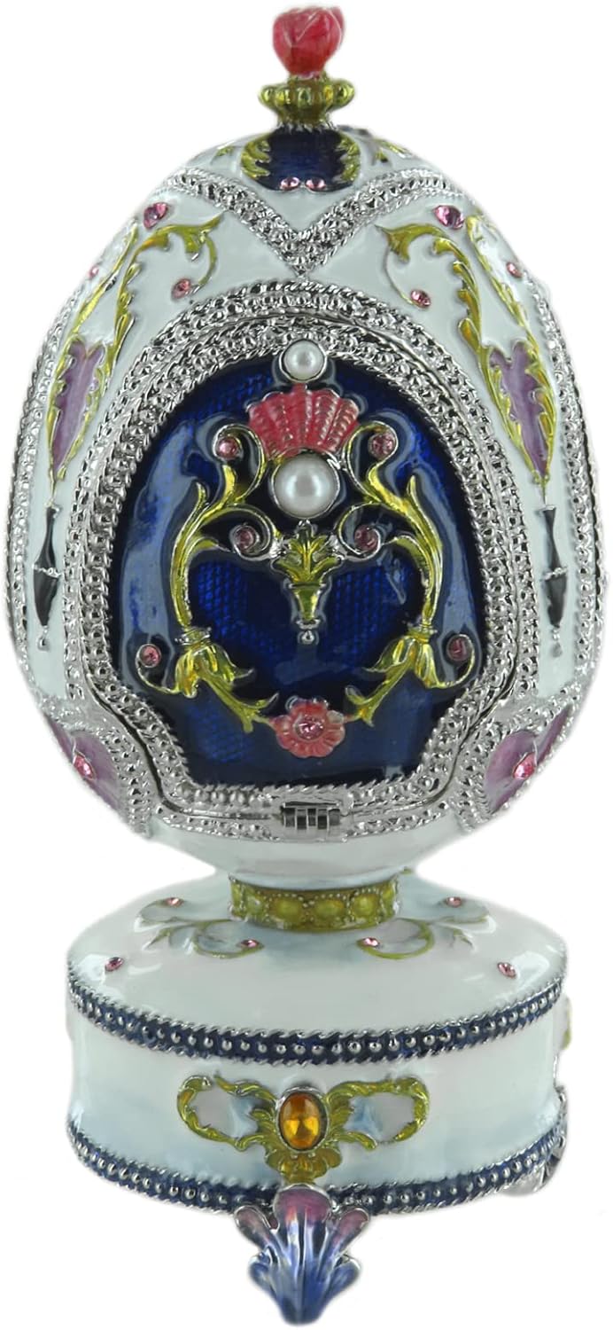 Lutèce Créations Musikalisches Ei/Schmuckei im Fabergé-Stil aus Porzellan mit Spieluhr, beweglichem