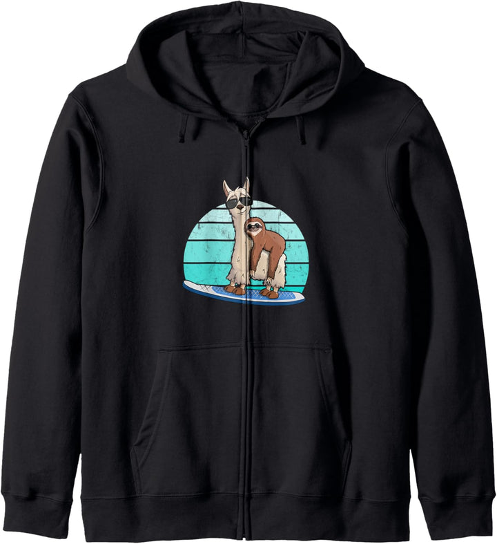 Lama und Faultier Stehpaddler Stand Up Paddle SUP Retro Kapuzenjacke