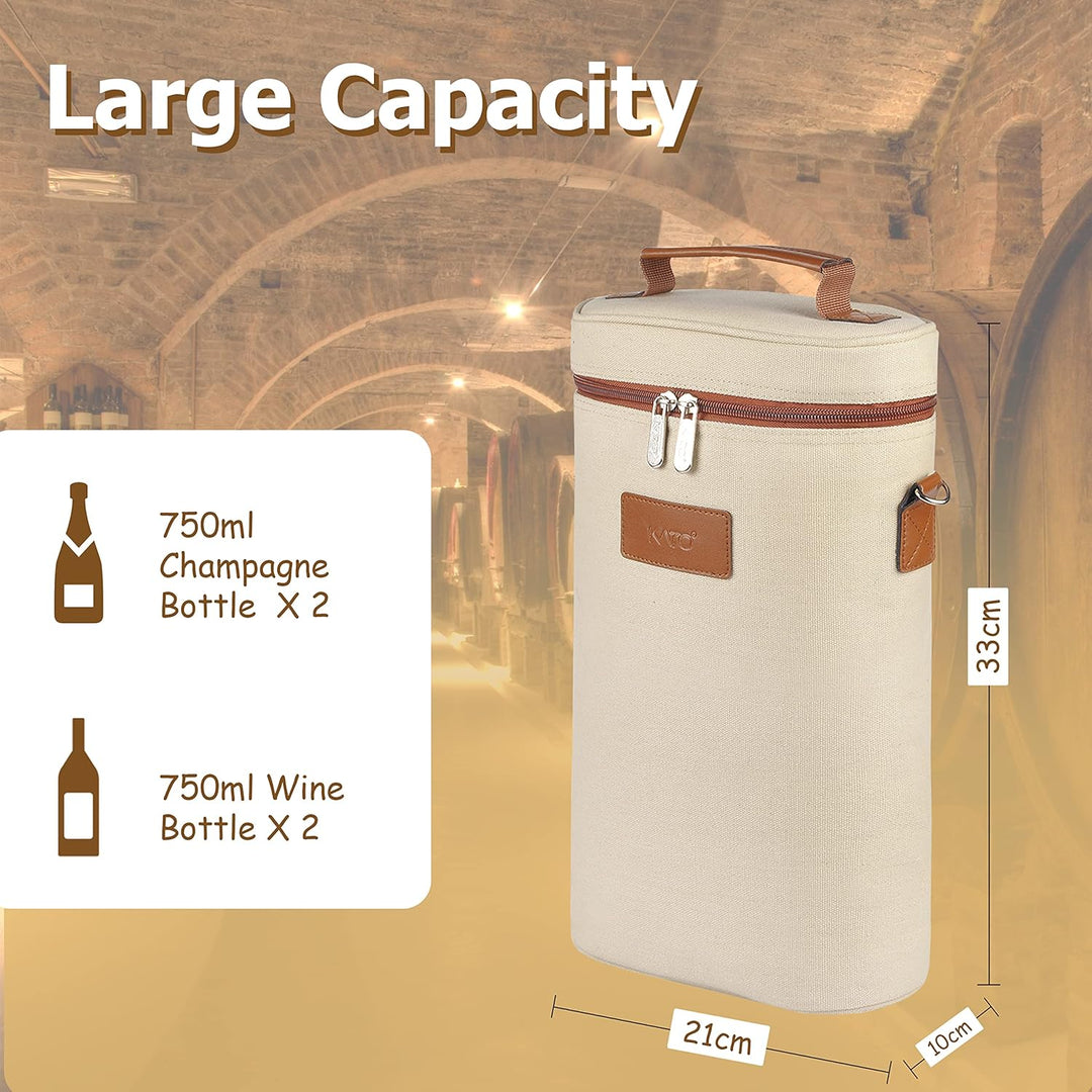 Kato Tirrinia Flaschentasche für 2 Flasche Kühltasche Isolierter Weintasche Tragbarer Weinkühltasche