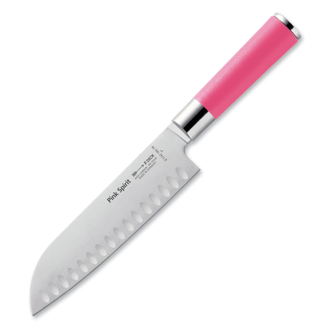 F. DICK Pink Spirit Santoku Messer (Klingenlänge 18 cm, Küchenmesser mit Kullenschliff, aus hochlegi