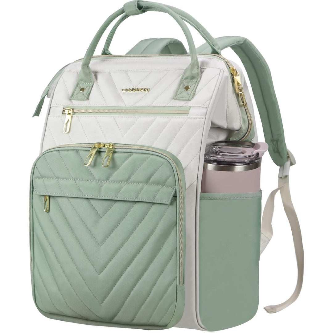 VANKEAN 15.6 Zoll Laptop-Rucksack für Damen – Herren, Beige-Hellgrün | Computer Arbeitstasche, Gross