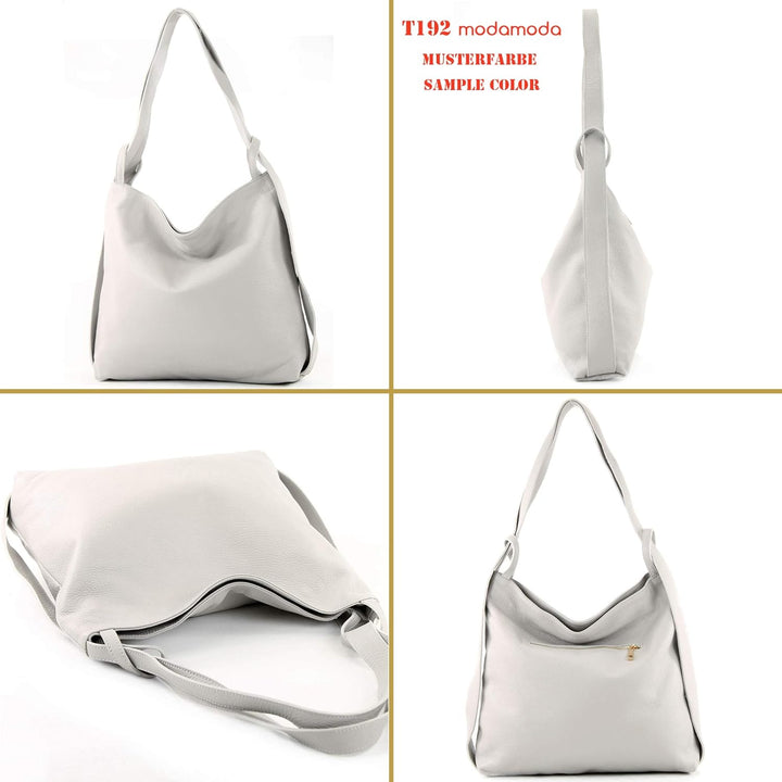modamoda de - T192 - ital. Damen Rucksacktasche 2in1 aus Leder Creme, Creme