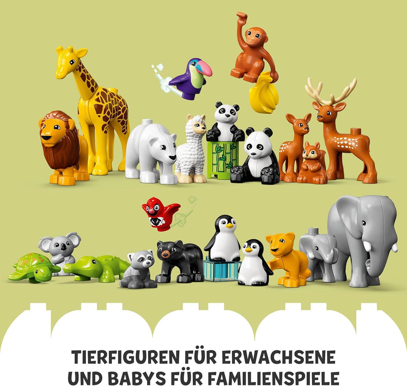 LEGO 10975 DUPLO Wilde Tiere der Welt Zoo Spielzeug mit Sound, mit 22 Tierfiguren und Steine, Lernsp