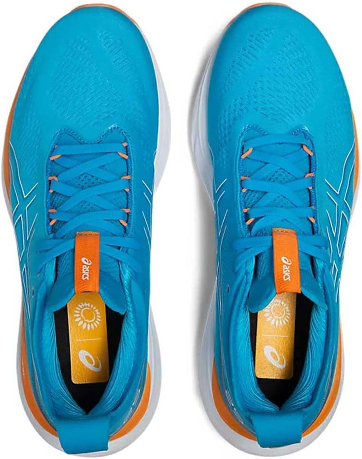 ASICS Nimbus 25 Strassenlaufschuhe für Männer Schwarz Silber 44.5 EU Island Blue Sun Peach, 44.5 EU