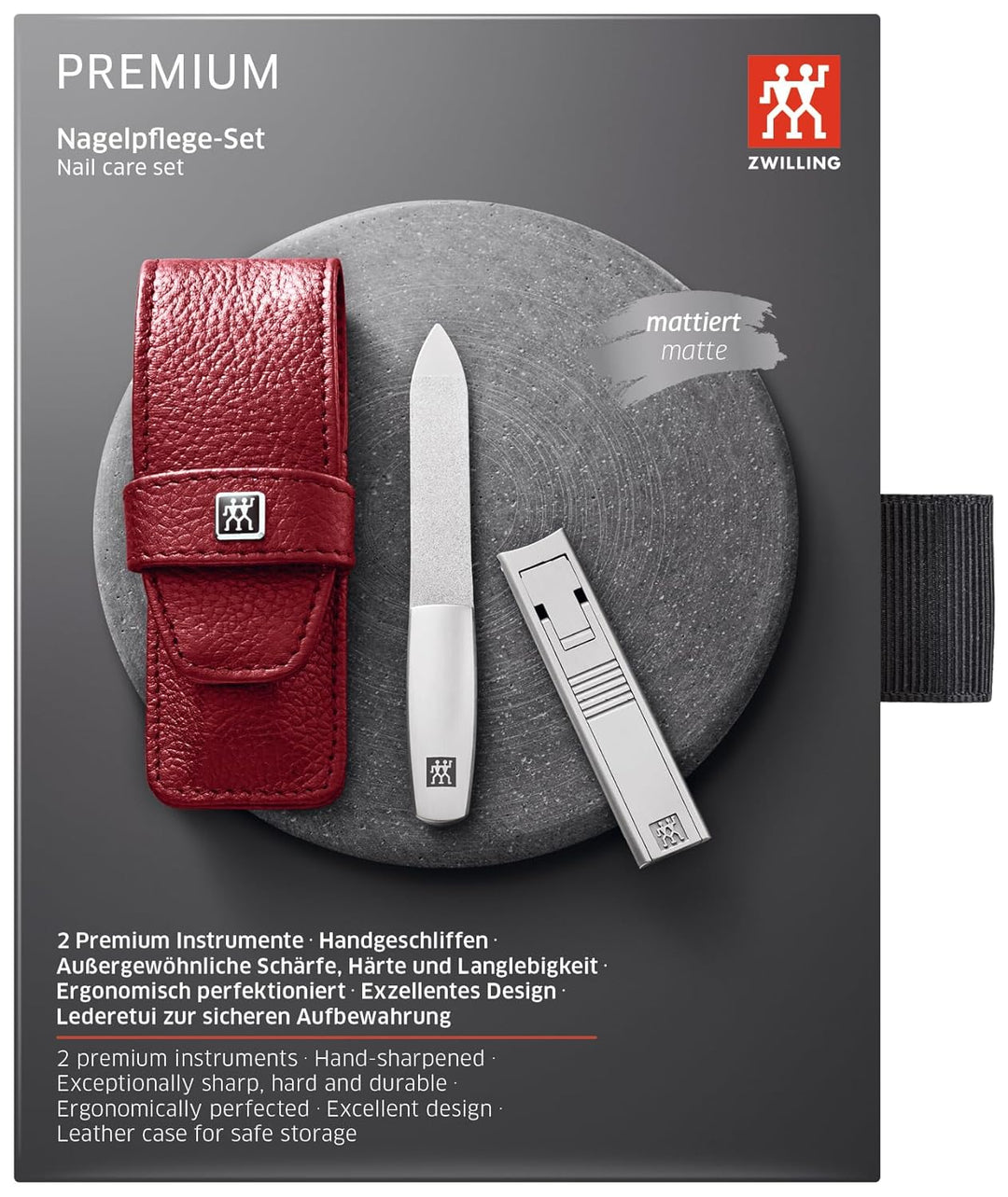 ZWILLING Maniküre Nagel Set 2-teilig, Pediküre Pflege für Hände und Füsse, Rindleder, Premium, Rot,