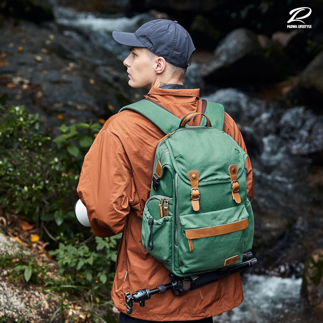 Padwa Lifestyle Kamerarucksack - Gewachstem Memory Canvas Kamerarucksack mit 16“ Laptop-/Objektivfac