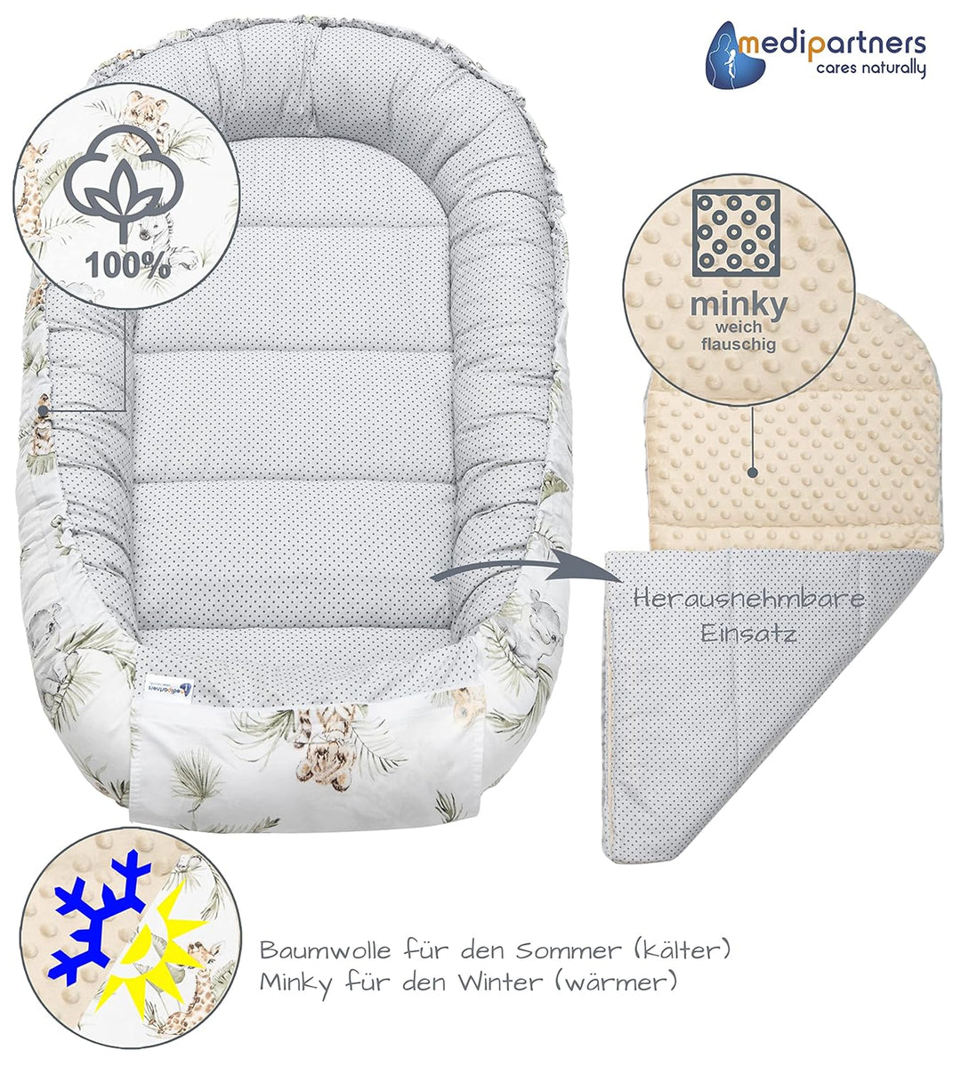 Medi Partners 5 teilig Babynestchen Set Babynest 100x60x15 herausnehmbarer Einsatz Bett Kuschelnest
