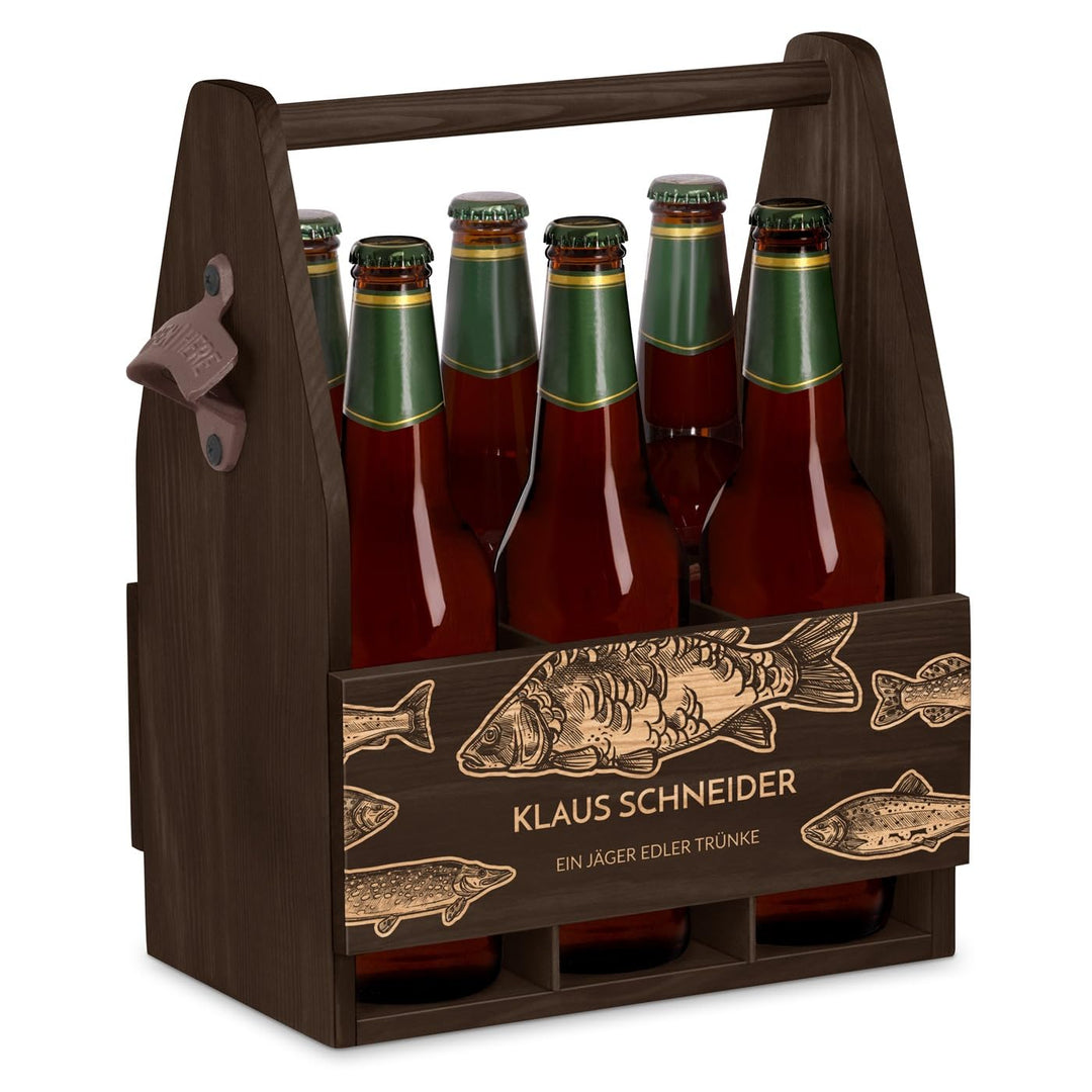 Murrano Bierträger für 6 Flaschen 0,5L mit Gravur - Männerhandtasche mit Flaschenöffner - Grösse: 25