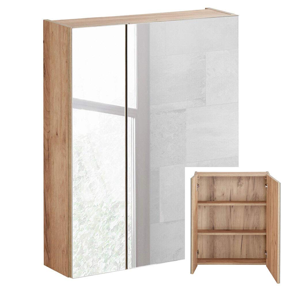Lomadox Badezimmer Spiegelschrank 60cm in Wotaneiche B/H/T ca. 60/75/16cm, 60 cm Ohne Beleuchtung