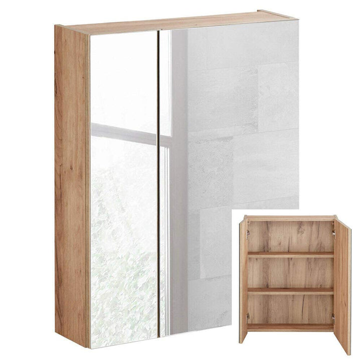 Lomadox Badezimmer Spiegelschrank 60cm in Wotaneiche B/H/T ca. 60/75/16cm, 60 cm Ohne Beleuchtung