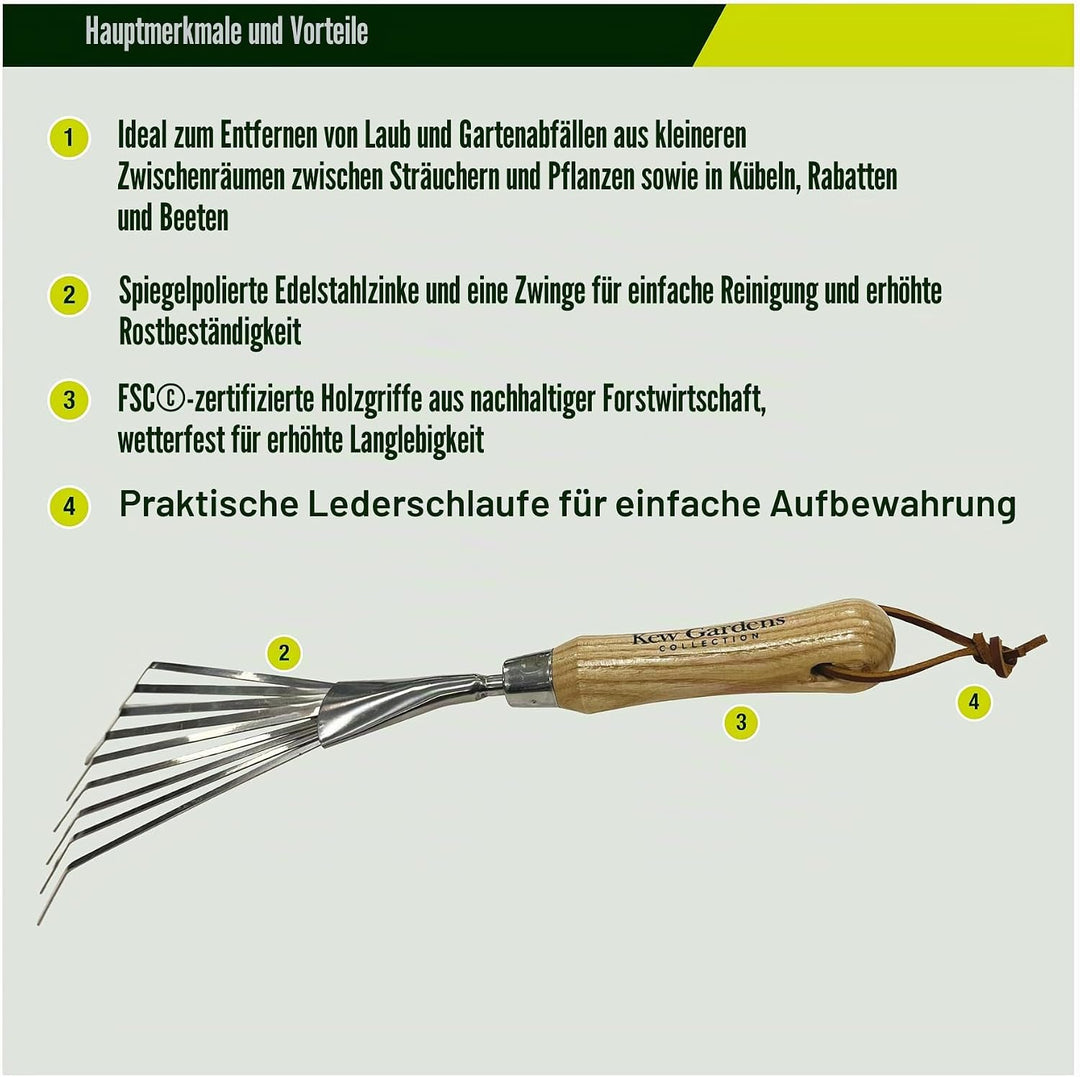Spear & Jackson 5200KEW Kew Gardens Mini-Beetrechen – Schmaler Handrechen mit Edelstahlzinken, ideal
