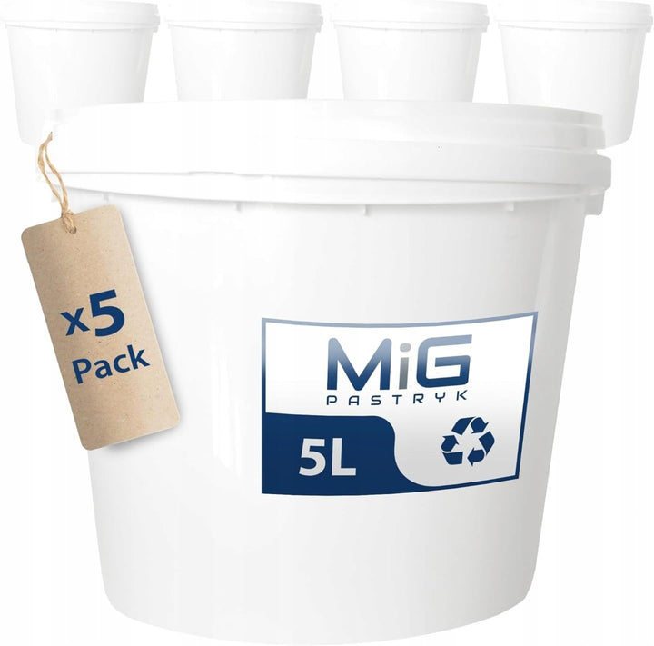 MIG Eimer mit Deckel 5L weiss - 5X 5 Liter stapelbare Plastikeimer mit Deckel - Vielseitiger Baueime