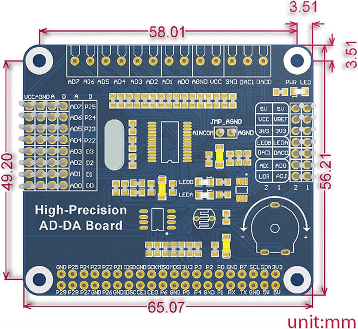 Waveshare Raspberry Pi AD/DA Expansion Sheild Board for Adding High-Precision AD/DA Functions to Ras