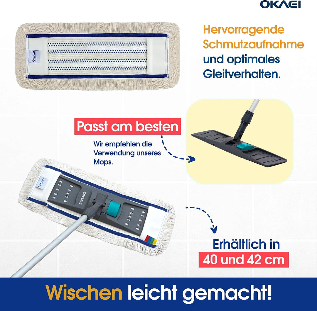OKAEI Wischmopp Bezüge 40 cm Beige/Weiss/Blau, 10er Set – Mikrofaser-Baumwoll Wischbezug für Bodenwi