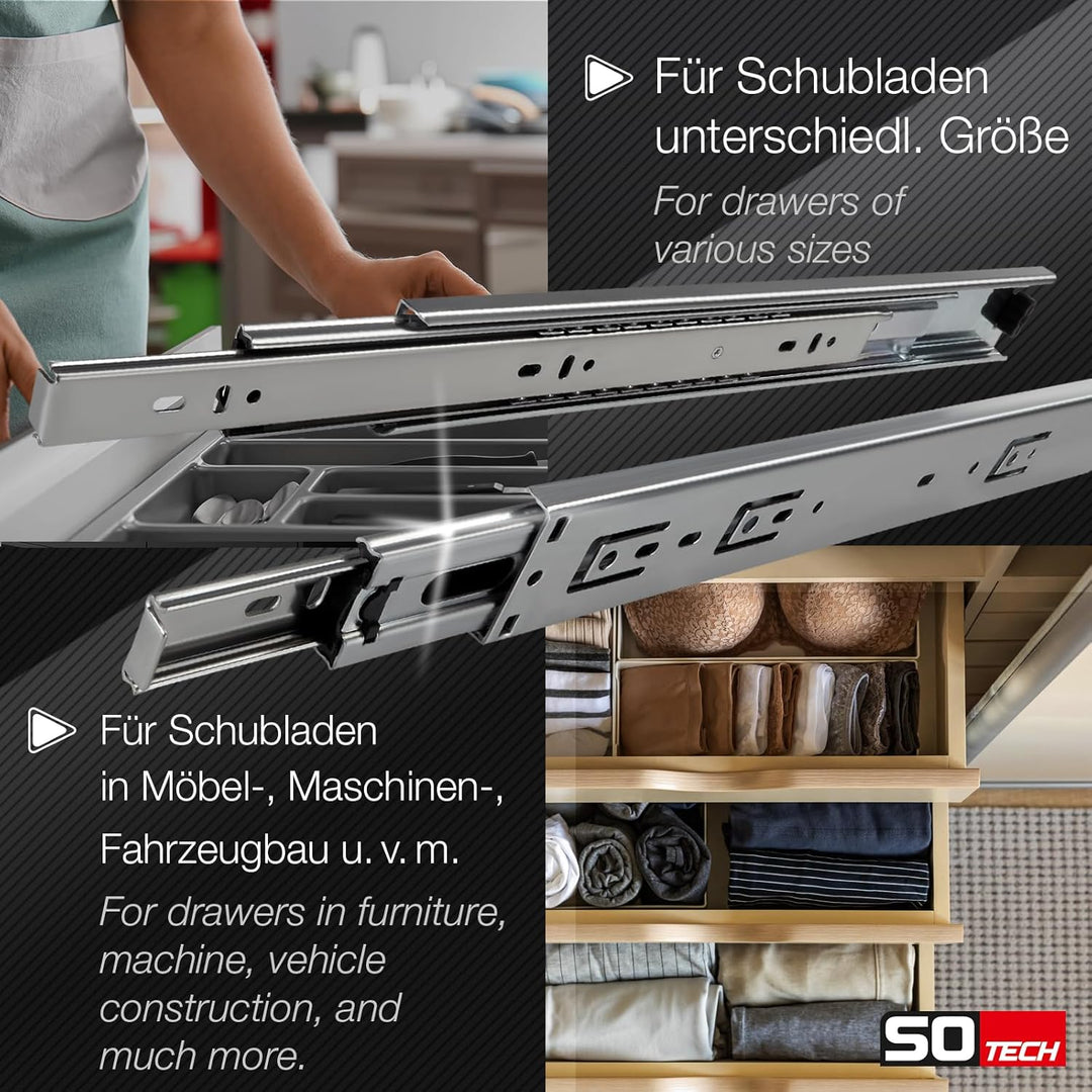 1 Paar Vollauszüge KV2-35-H45-L700-SE mit Selbsteinzug Länge 700 mm Höhe 45 mm Führungsschienen bela