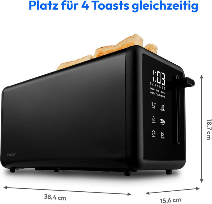 MEDION Toaster 4 Scheiben mit Brötchenaufsatz (7 Bräunungsstufen, 5 Automatikprogramme, 1.450 Watt,