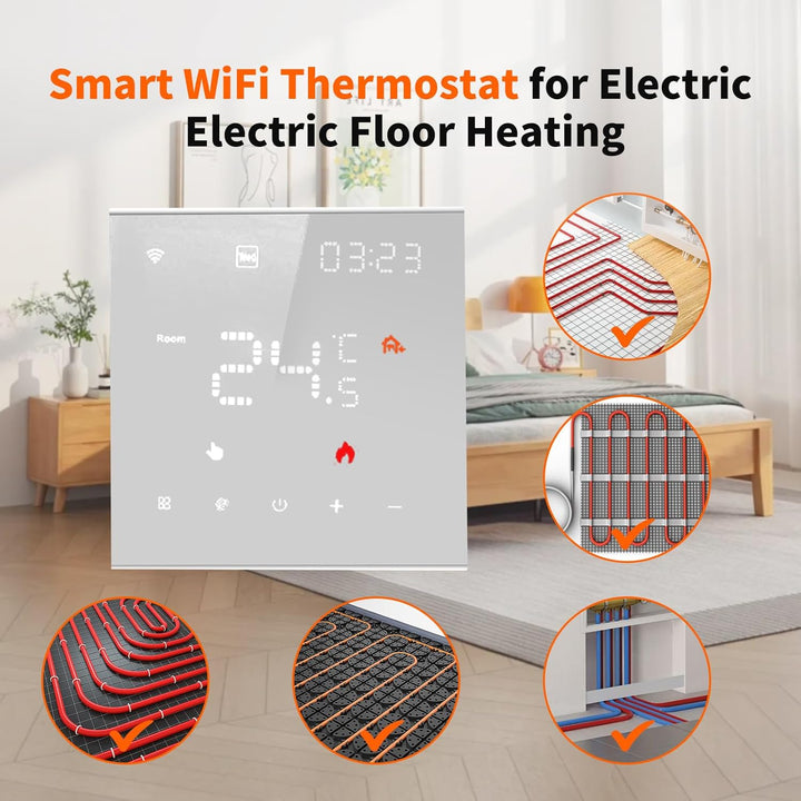 Thermostat Fussbodenheizung Wasser, Raumthermostat Fussbodenheizung WiFi Digital, mit Alexa, Google